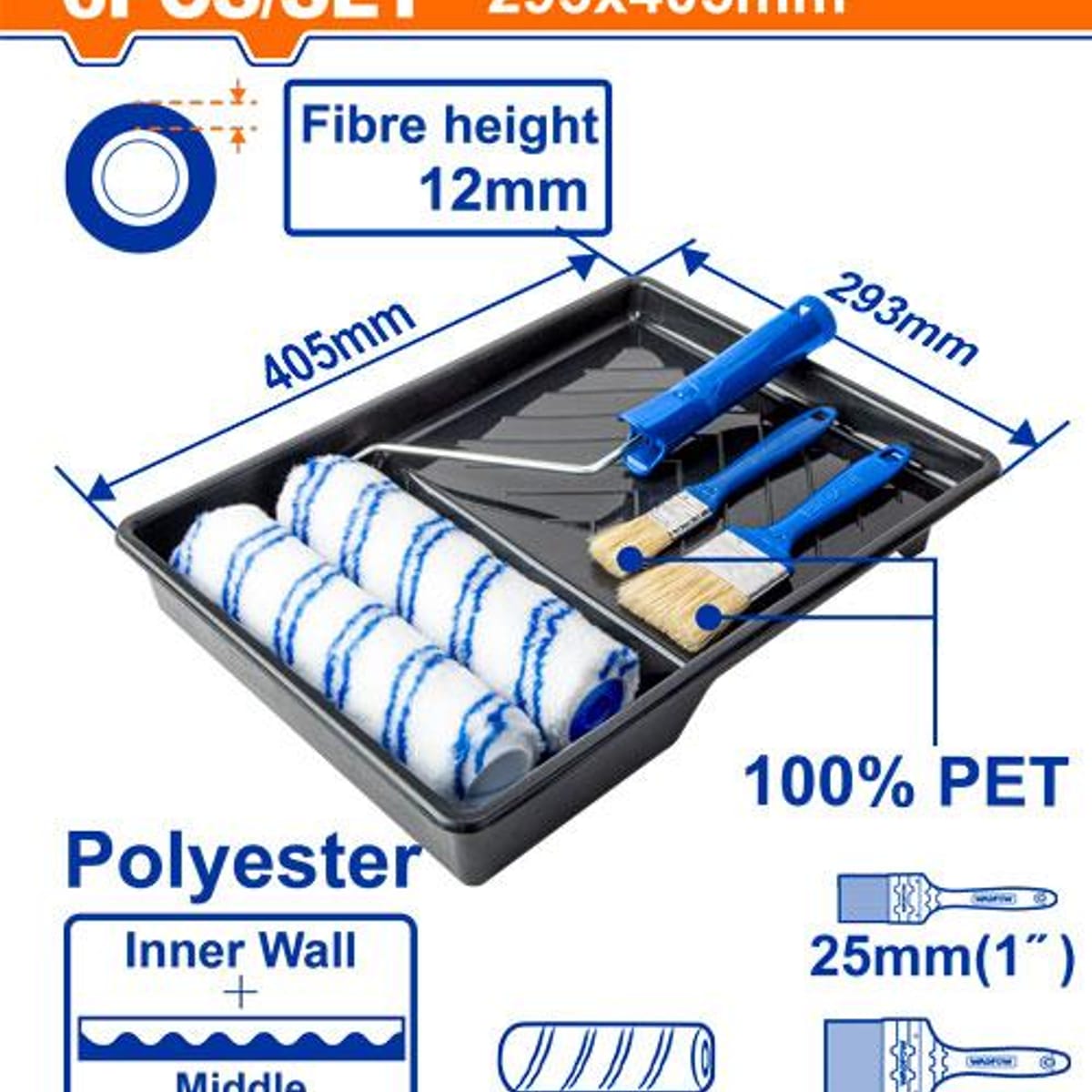 Set Rodillos Pinceles y Bandeja Para Pintar 6 Piezas WCB3H63 - Wadfow