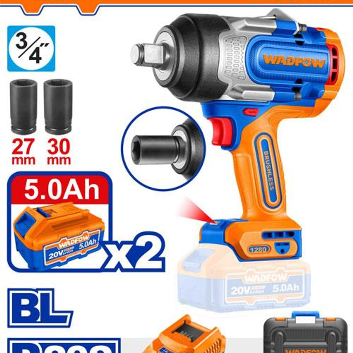 Llave De Impacto A Batería 20V 3/4" 1800Nm WCD1B128-4 - Wadfow
