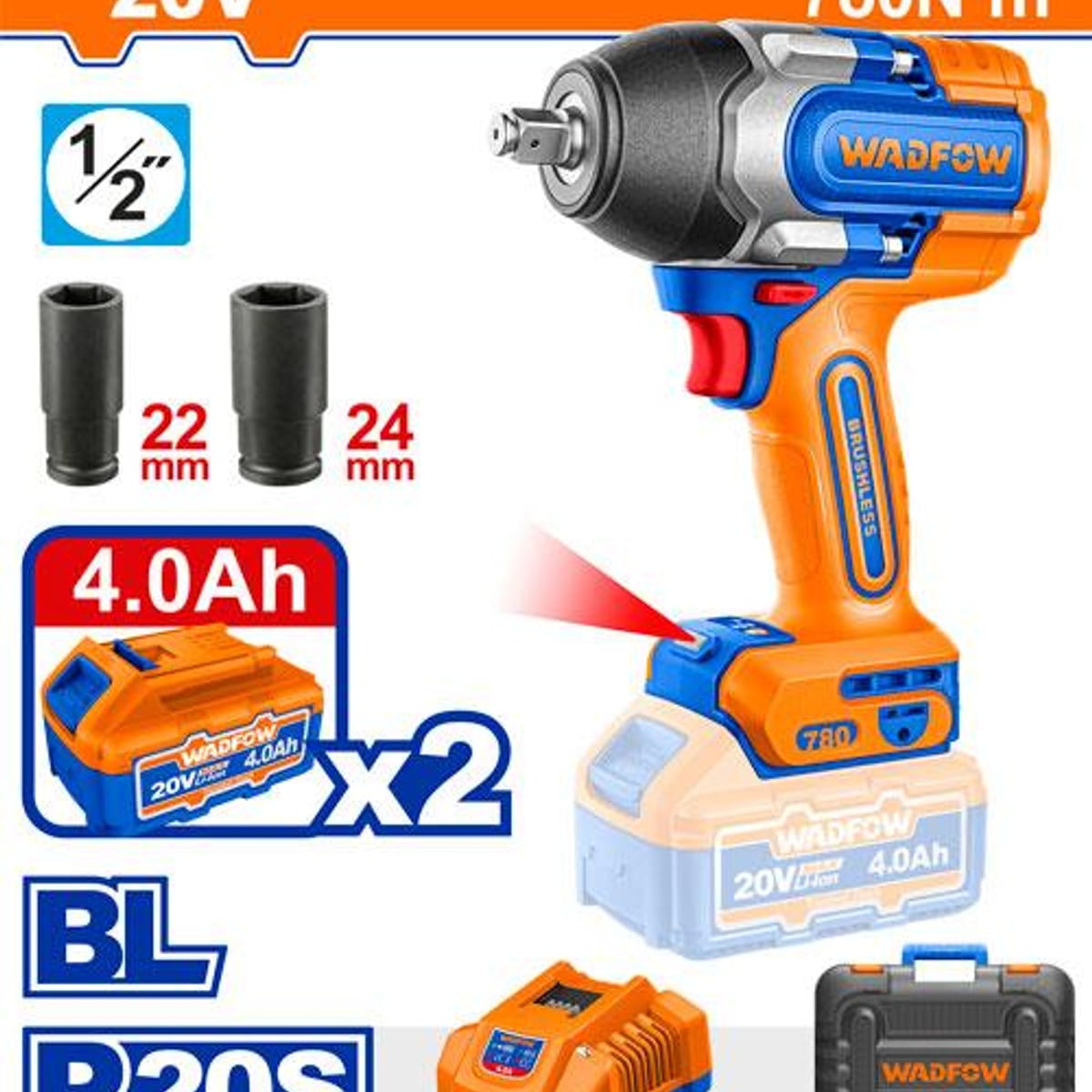Llave De Impacto A Batería 20V 1/2" 780Nm WCD1B78-4 - Wadfow