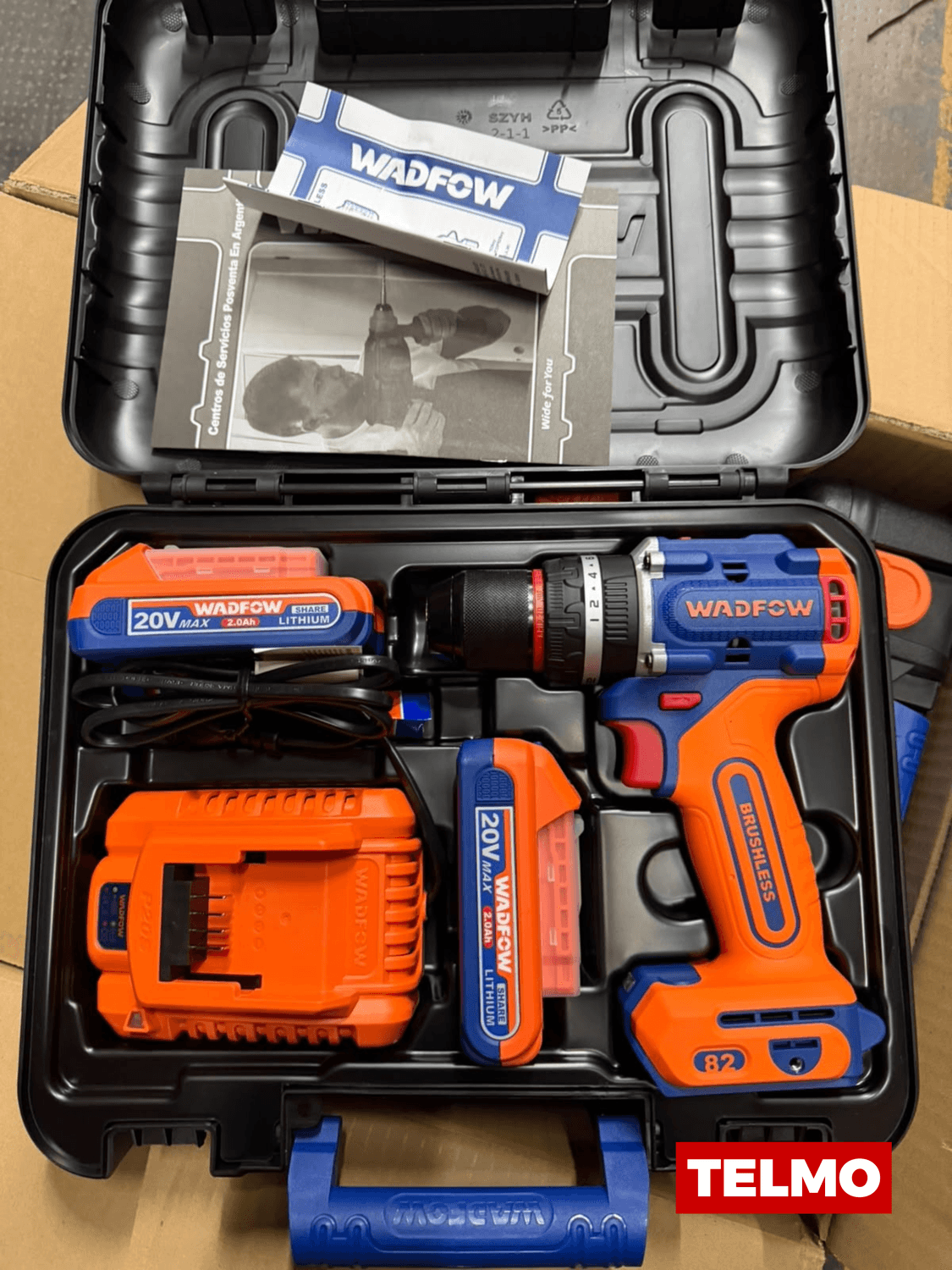 Taladro Percutor Brushless 20V 82Nm 13mm + 2 Baterías 2Ah + Cargador + Maletín WCDP82854 - Wadfow