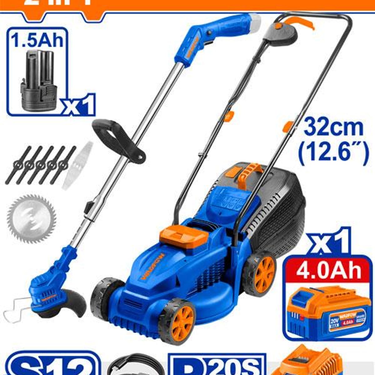Combo Cortadora Césped 20V 320mm + Bordeadora 12V WCK20228 - Wadfow