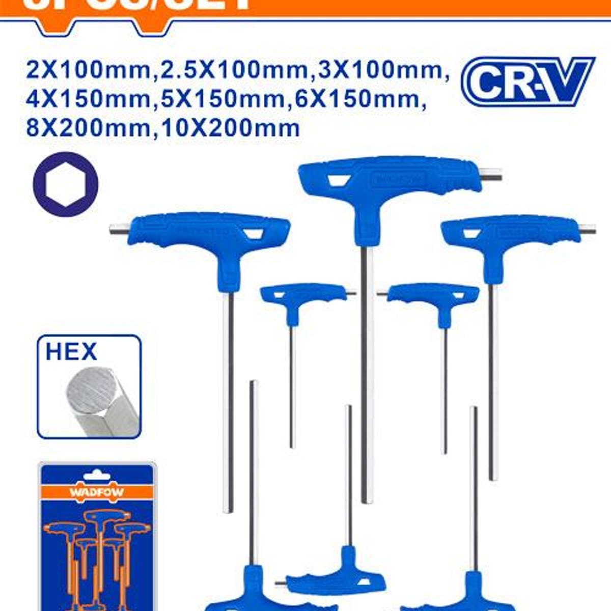 Set Llaves Allen Hexagonales Mango T 2-10mm 8 Piezas WHK1481 - Wadfow