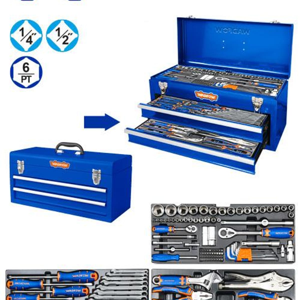 Caja Herramientas Metálica 2 Niveles Llaves Tubos Pinzas 120 Piezas WHS3120 - Wadfow