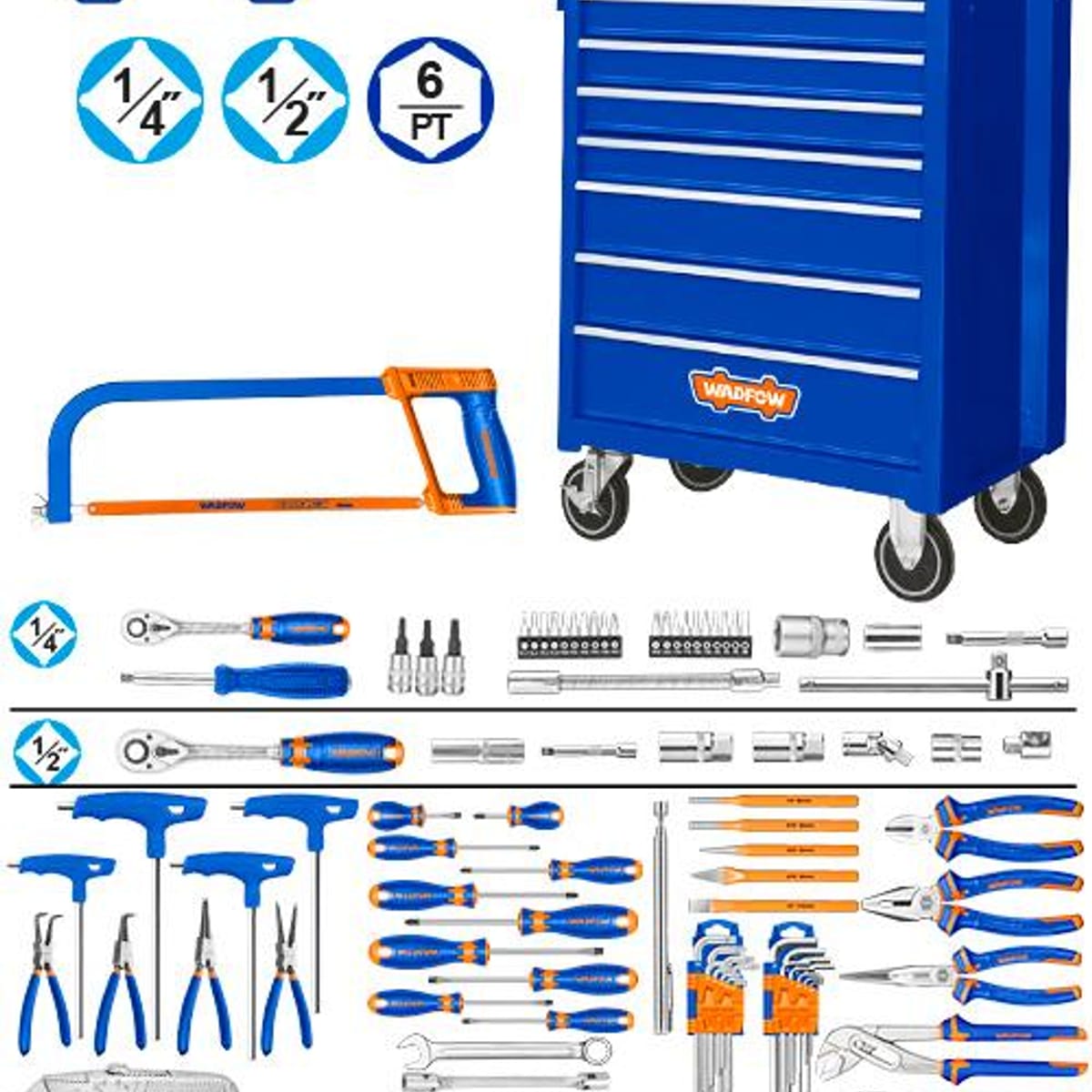 Gabinete Carro Herramientas 7 Cajones Acero + Ruedas 209 Piezas WCS2A07 - Wadfow
