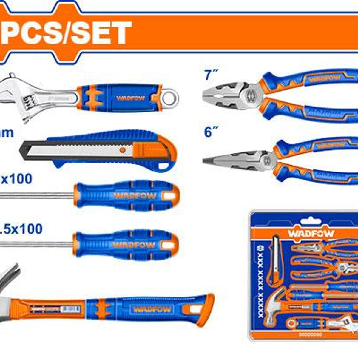 Set Herramientas Manuales Alicates Martillo Llave Ajustable Destornilladores Cúter 7 Piezas WHS5307 - Wadfow