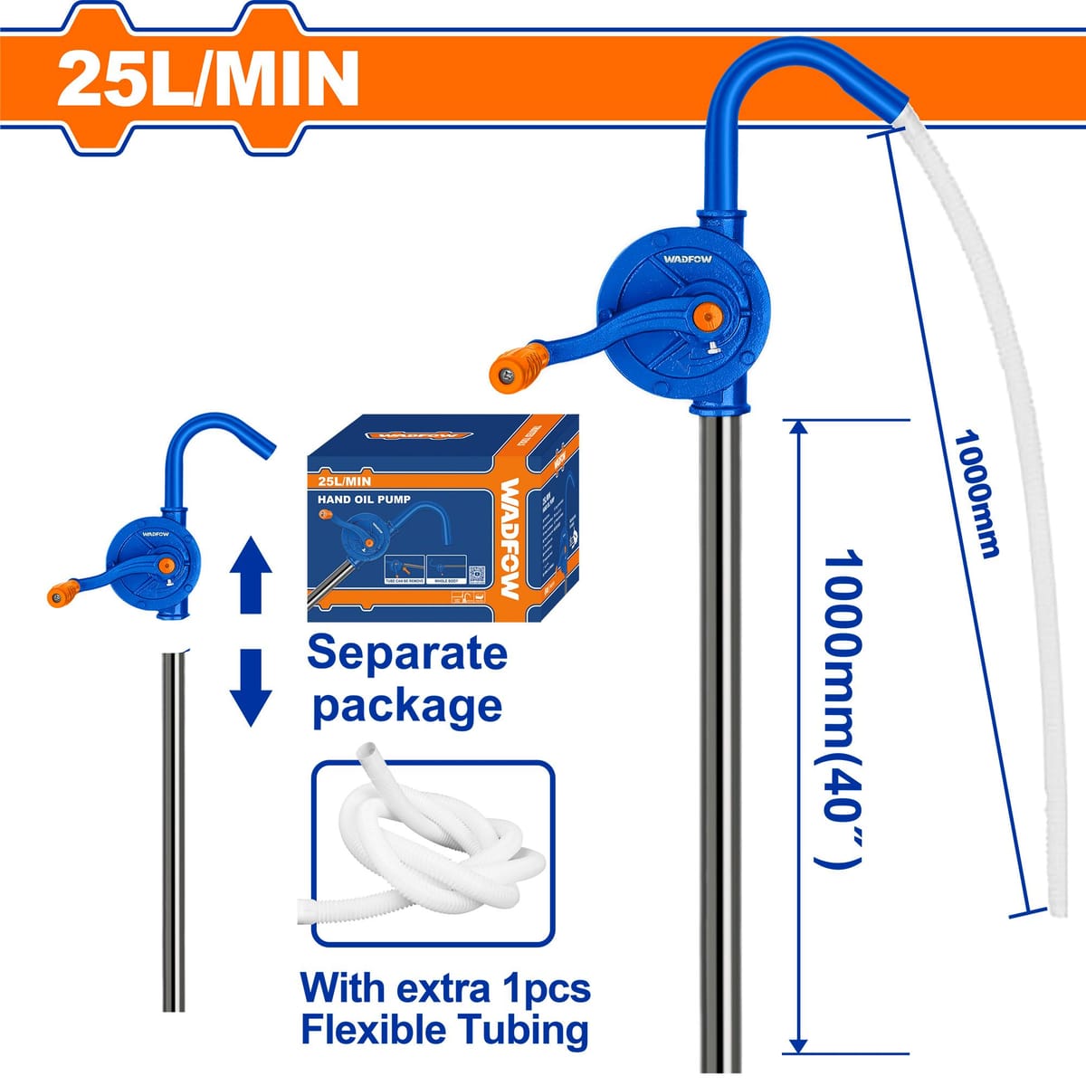Bomba Trasvasadora Manual Aceite 25L/min 127cm Acero Zincado WHY2525 - Wadfow