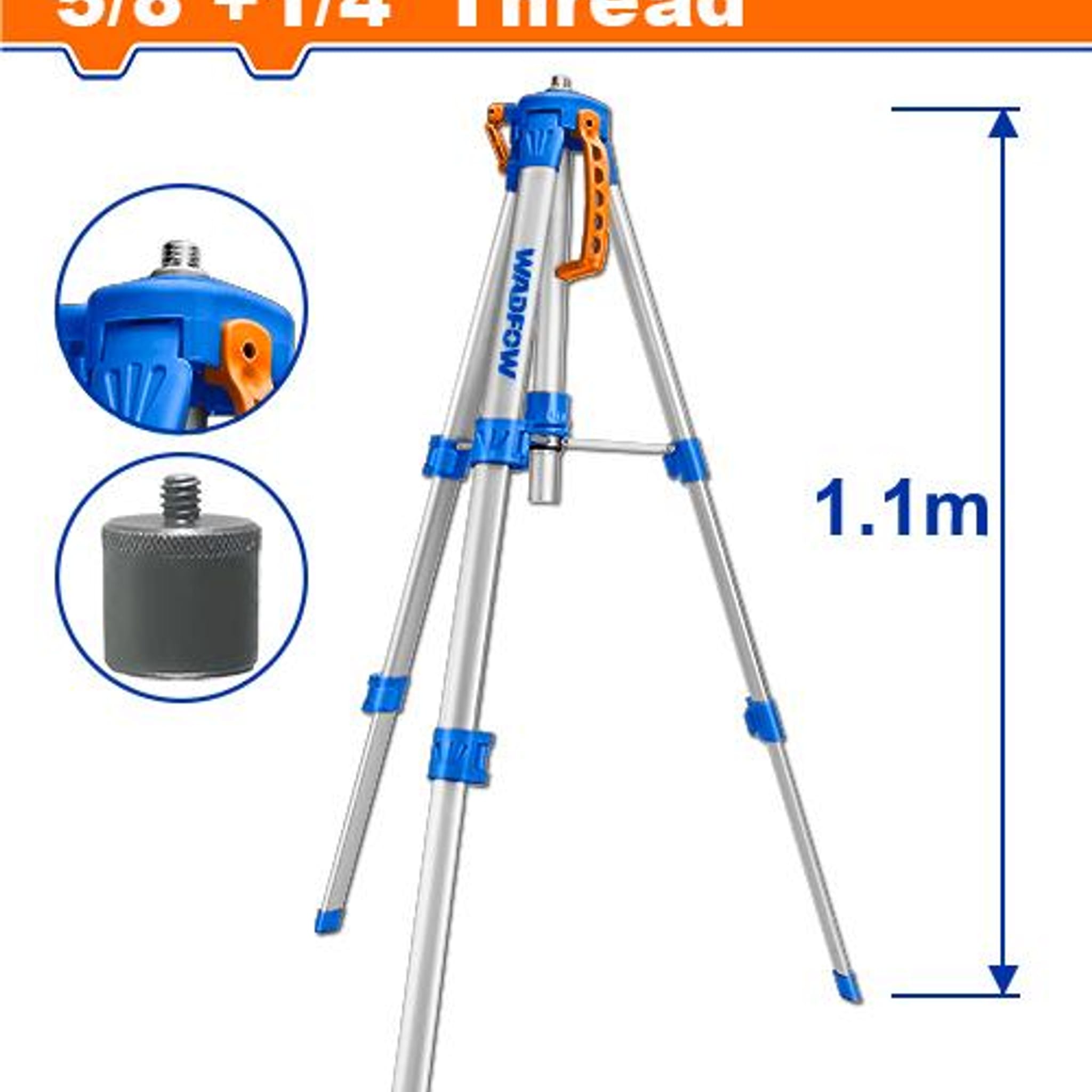 Trípode Aluminio Nivel Láser Altura Ajustable 0.45m a 1.1m Rosca 5/8" 1/4" WLE9301 - Wadfow