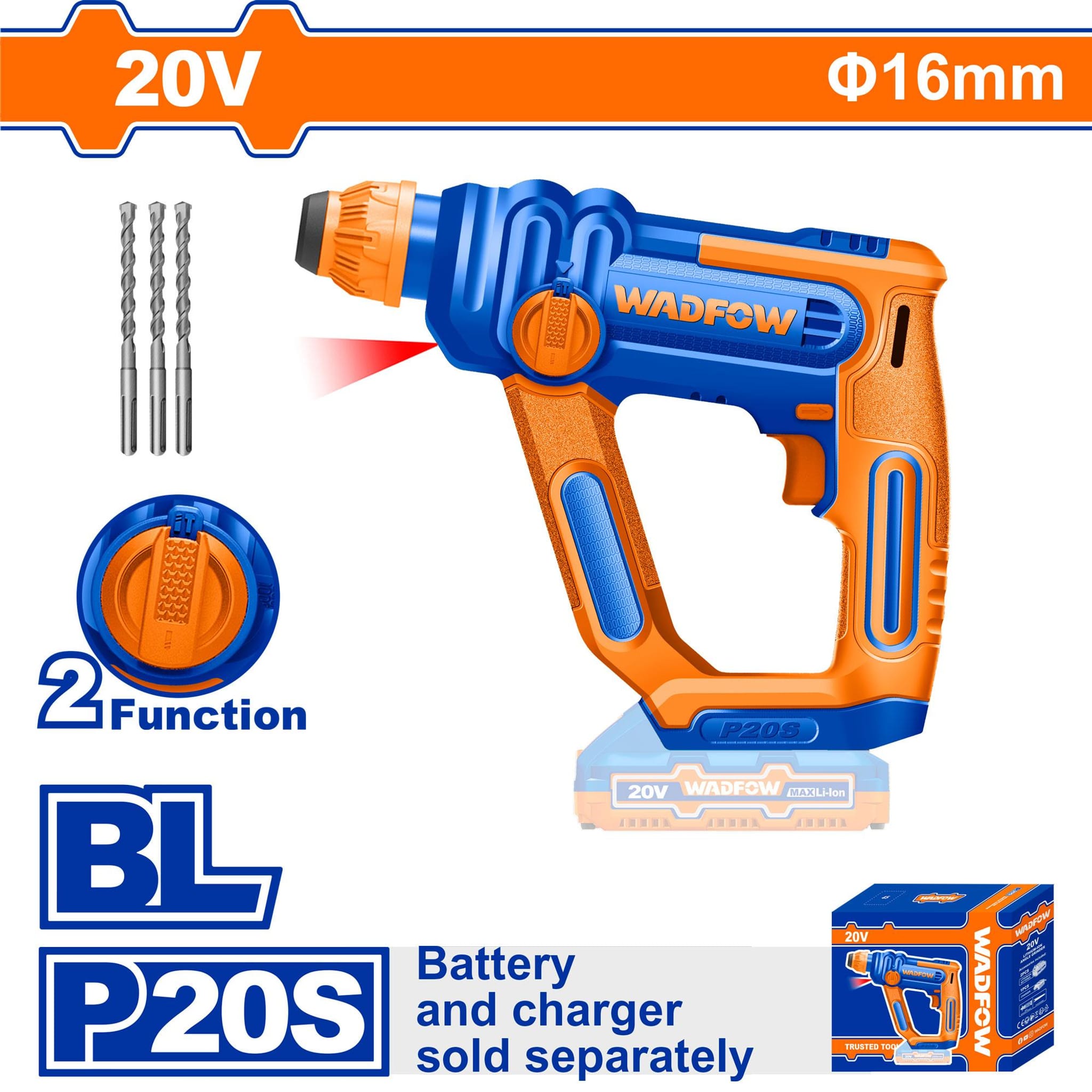 Rotomartillo A Batería SDS-Plus 20V 1.5J 16mm Solo Herramienta WLM1516 - Wadfow