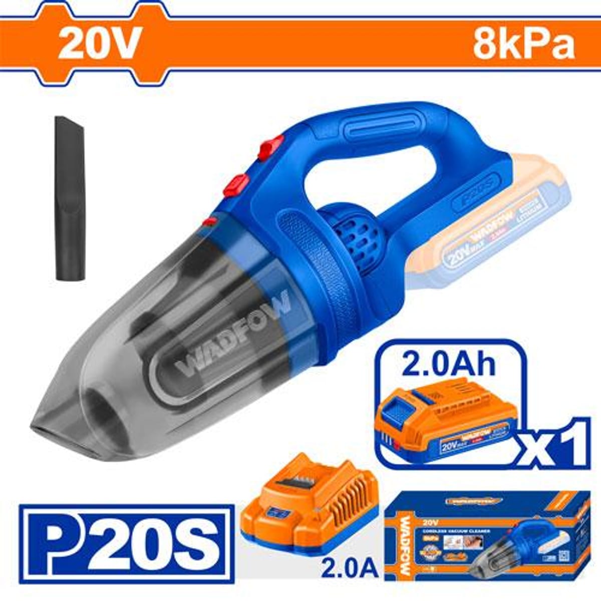 Aspiradora Mano A Batería 20V 0,45L 8kPa + Batería 2Ah + Cargador WLV20201-4 - Wadfow