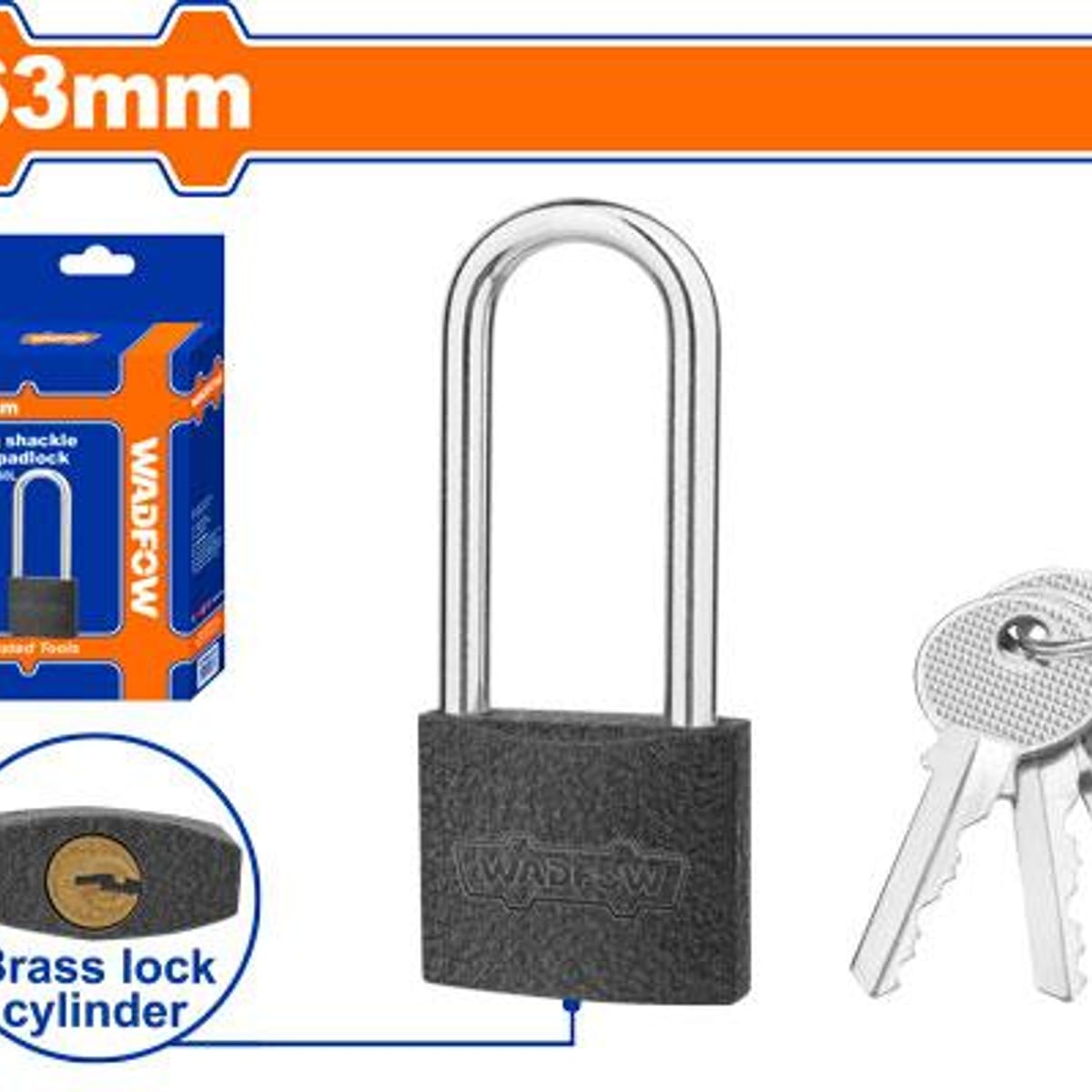 Candado Arco Largo Hierro 63mm Cilindro Latón + 3 Llaves WPD5560L - Wadfow