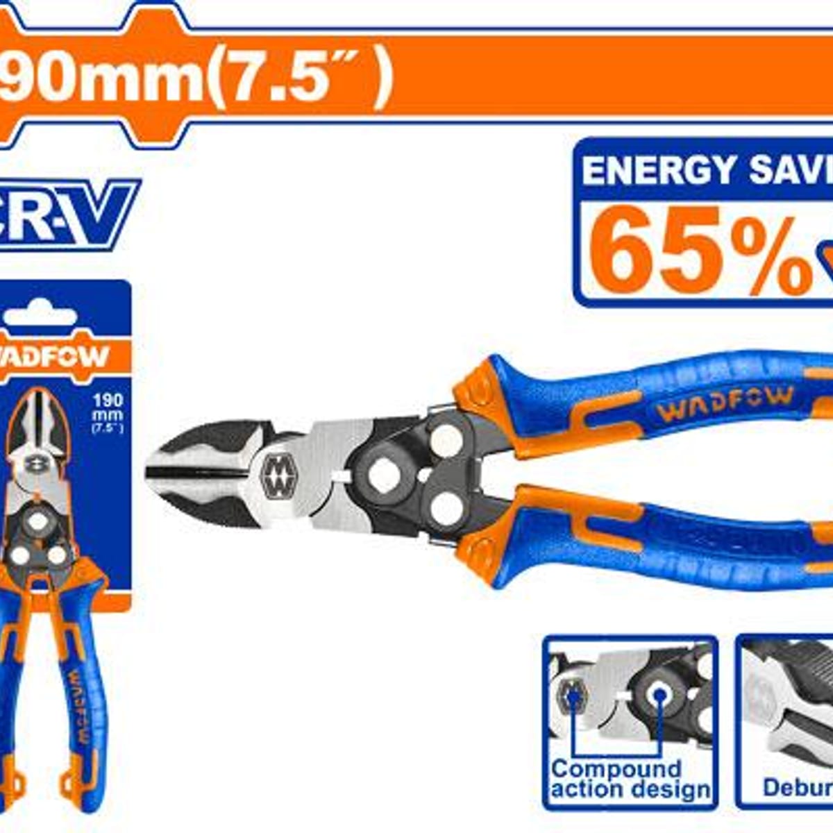 Alicate Corte Oblicuo Acción Compuesta Cr-V 7.5" 190mm WPL3768 - Wadfow