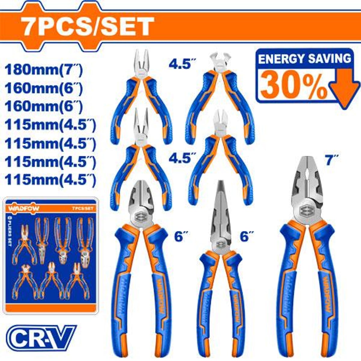 Set Alicates Combinación Punta Larga Corte Diagonal Corte Final 7 Piezas WPS0617 - Wadfow