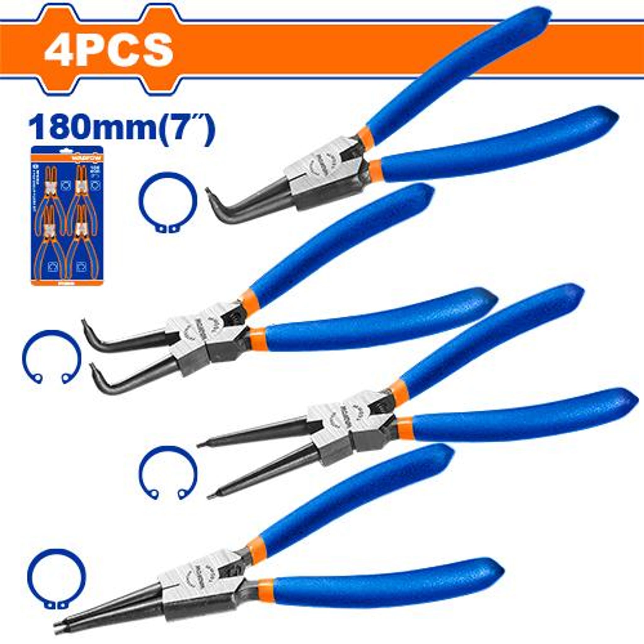 Set Pinzas Saca Seguros Rectas Curvas 7" 180mm 4 Piezas WPS2604 - Wadfow