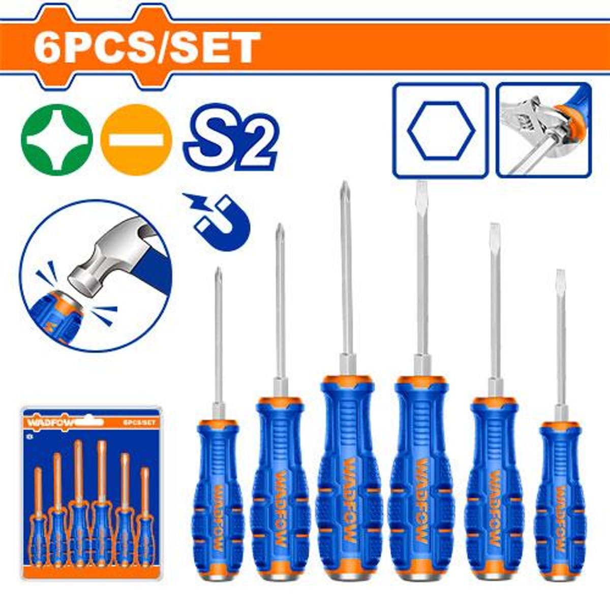 Juego Destornilladores Plano y Phillips 6 Piezas WSS2206 - Wadfow