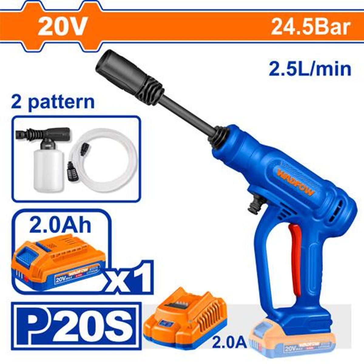 Hidrolavadora A Batería 20V 24.5 Bar 2.5L/min WQX01202 - Wadfow