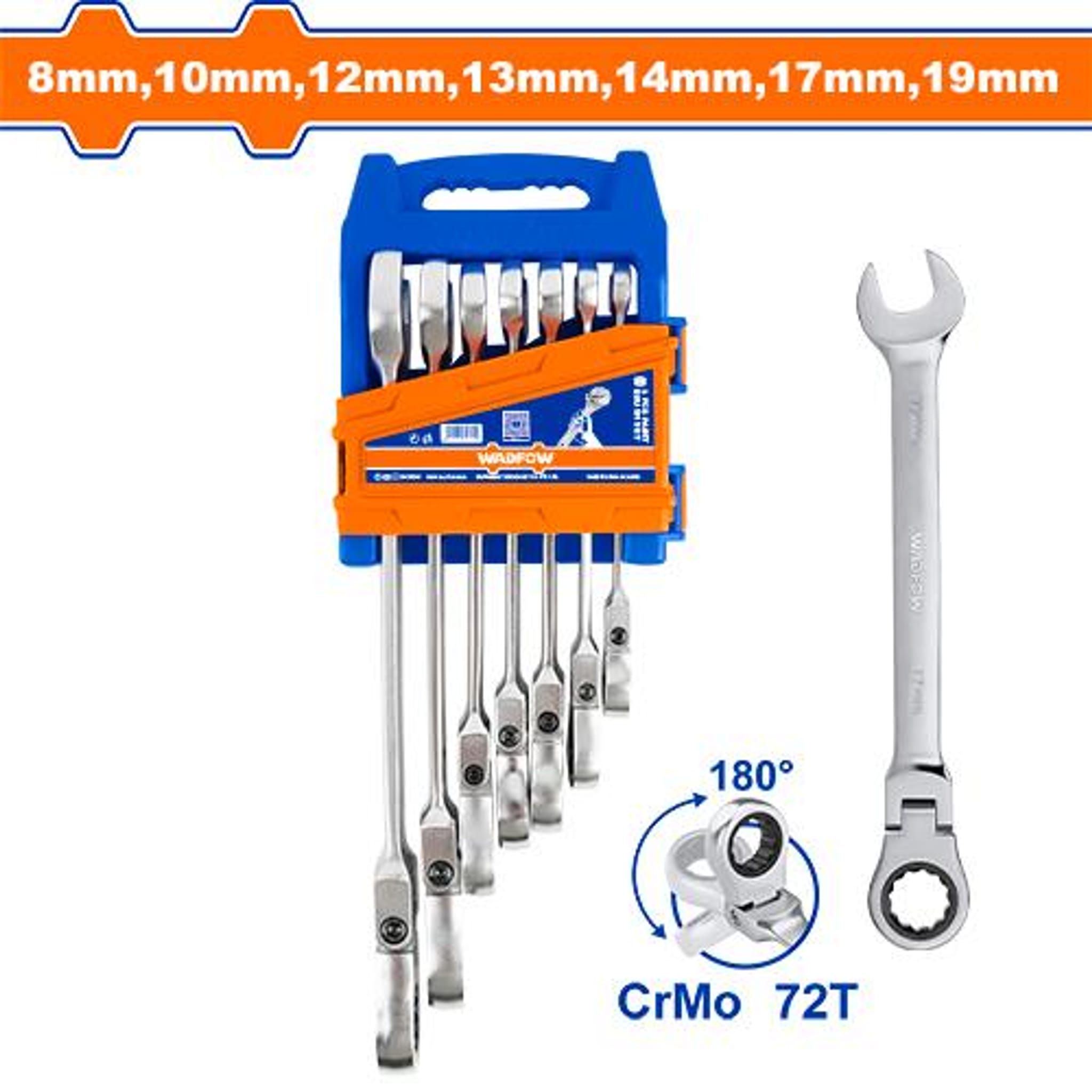 Set Llaves Combinadas Crique Flexible 8-19mm 7 Piezas WSP5207 - Wadfow