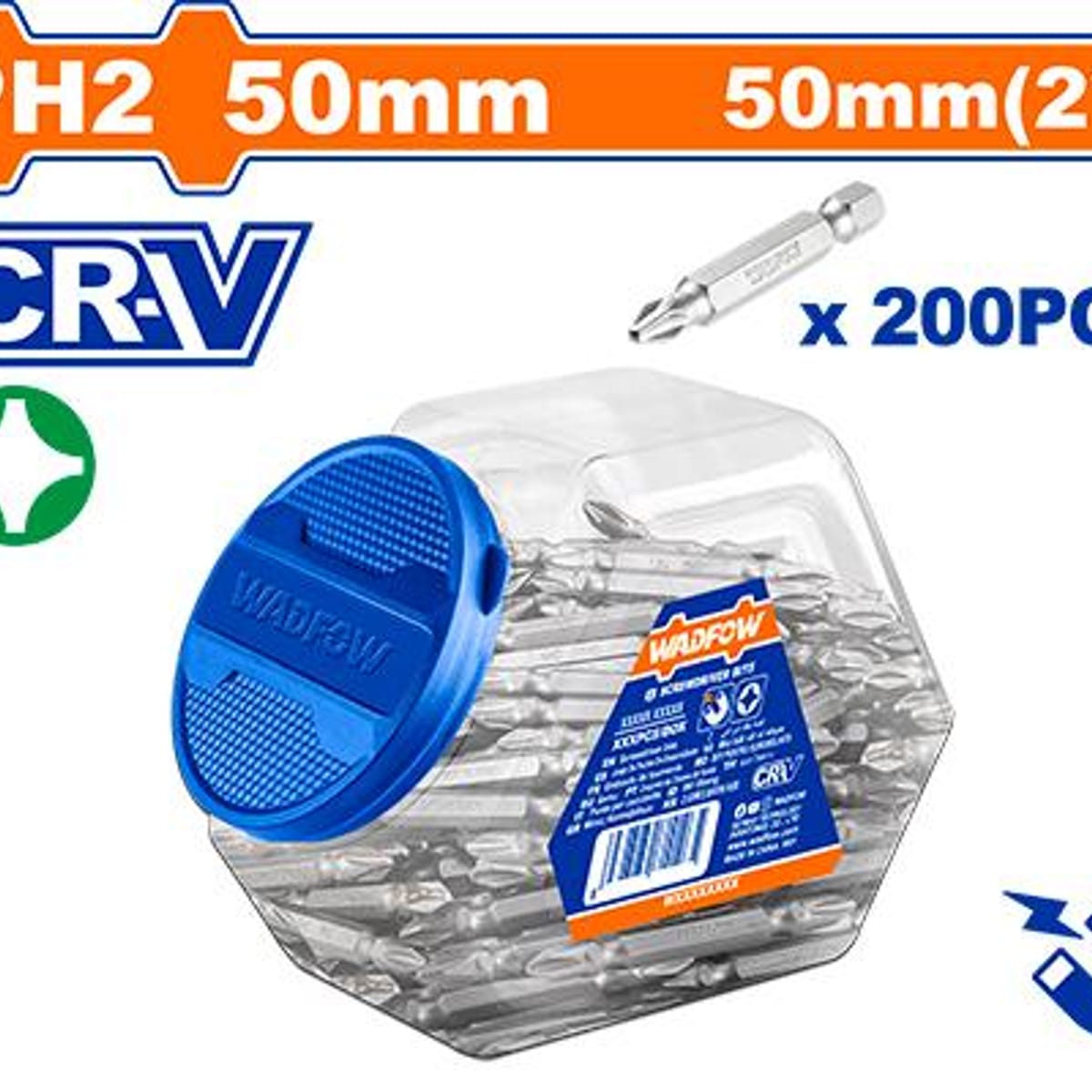 SET PUNTAS PARA DESTORNILLADOR 50 MM 200 PZS WADFOW