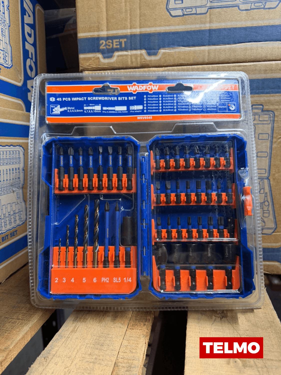 Set Puntas Destornillador Impacto + Mechas HSS + Tubos Magnéticos 45 Piezas WSV6545 - Wadfow, foto real