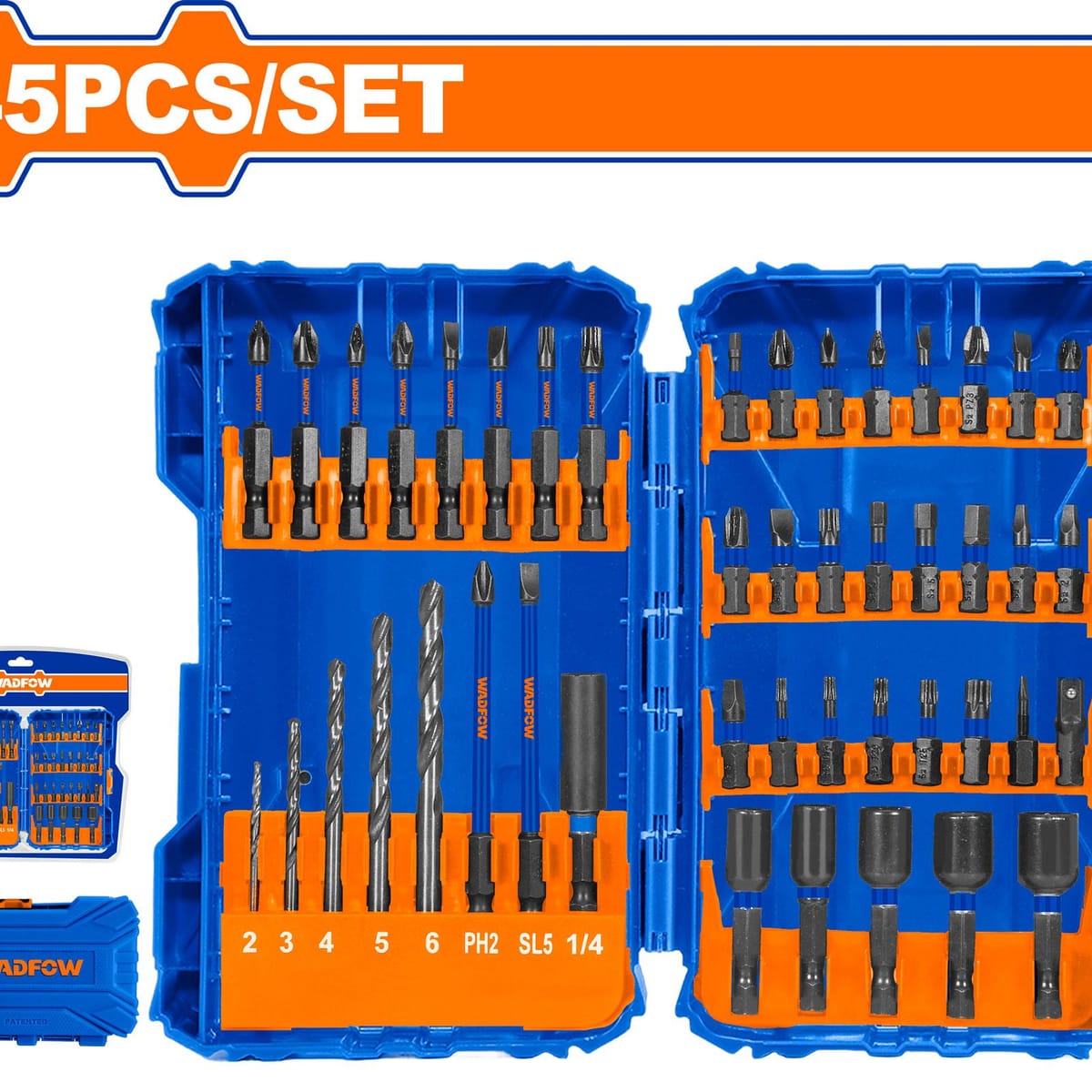 Set Puntas Destornillador Impacto + Mechas HSS + Tubos Magnéticos 45 Piezas WSV6545 - Wadfow