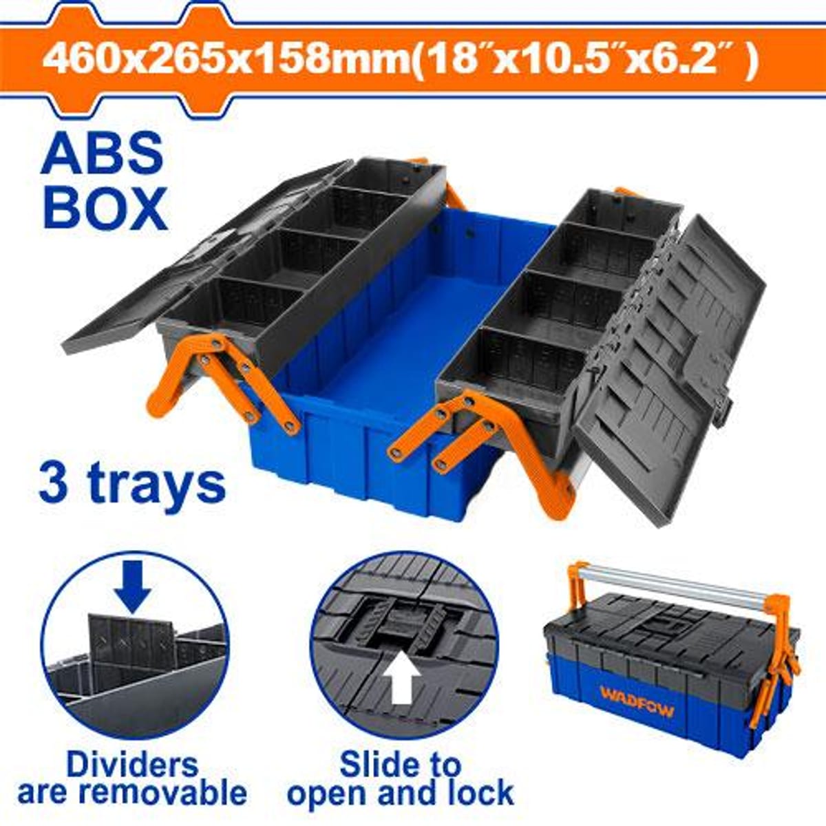 CAJA P/ HERRAMIENTAS MANGO DE ACERO 3 BANDEJAS 30KG MAX. WADFOW