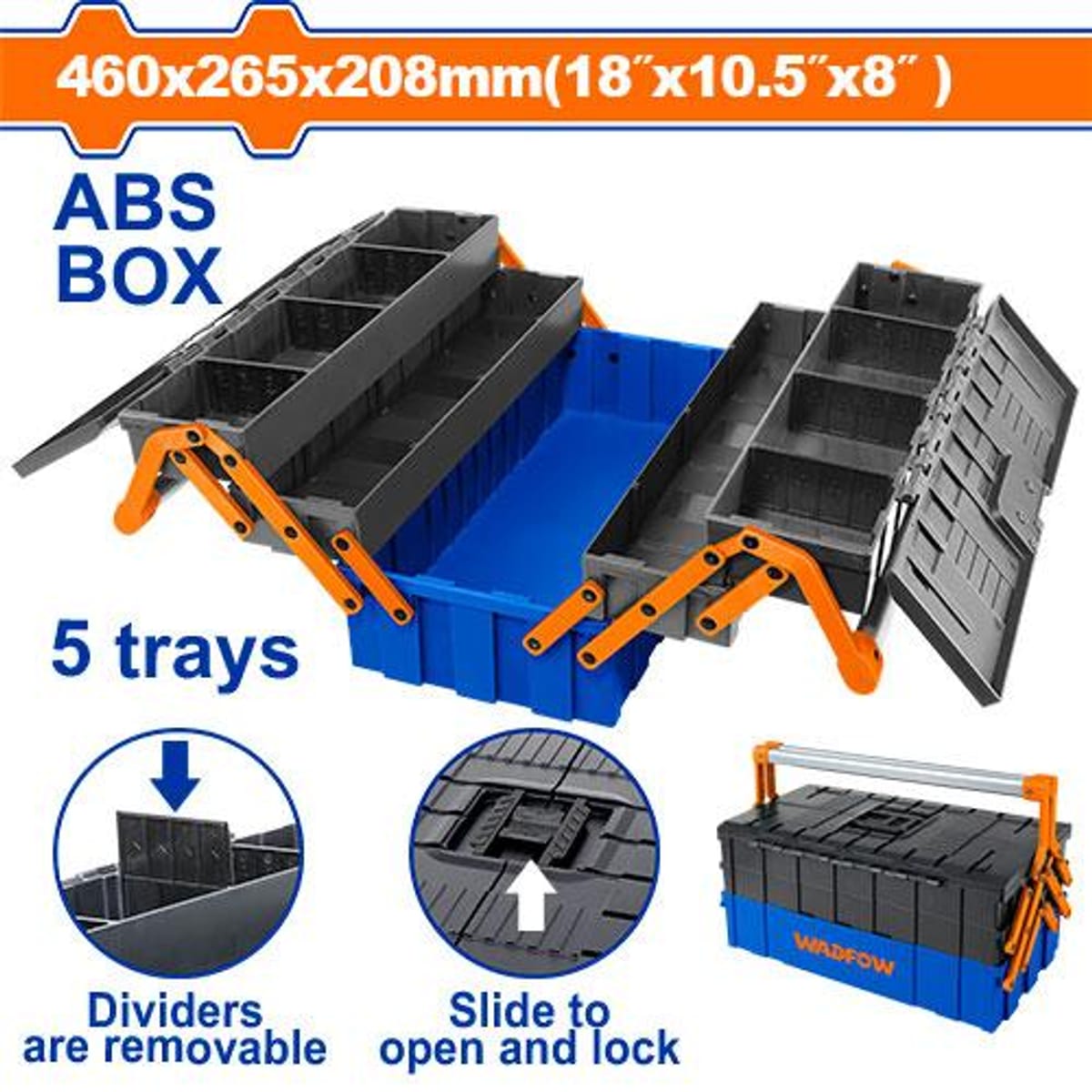 Caja Herramientas Plástica Mango Acero 5 Bandejas 35kg 18 Pulgadas WTB4305 - Wadfow