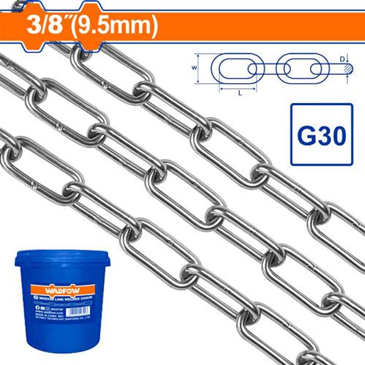 Cadena Soldada Galvanizada 3/8 Pulgada Grado 30 13m WTLT1B09 - Wadfow