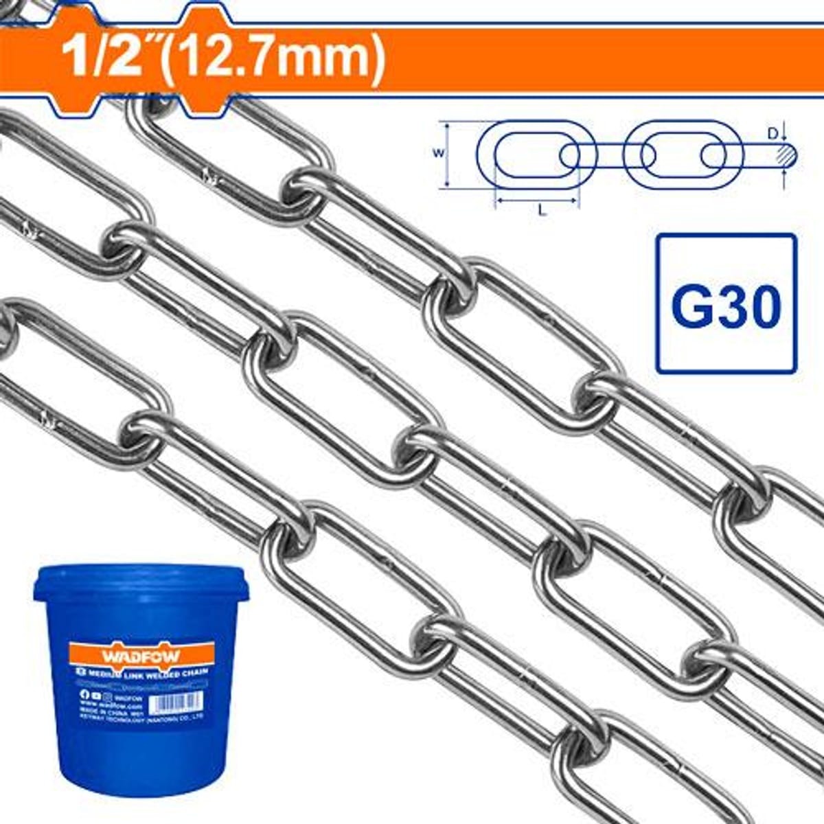 Cadena Soldada Galvanizada 1/2 Pulgada Grado 30 8m WTLT1B12 - Wadfow