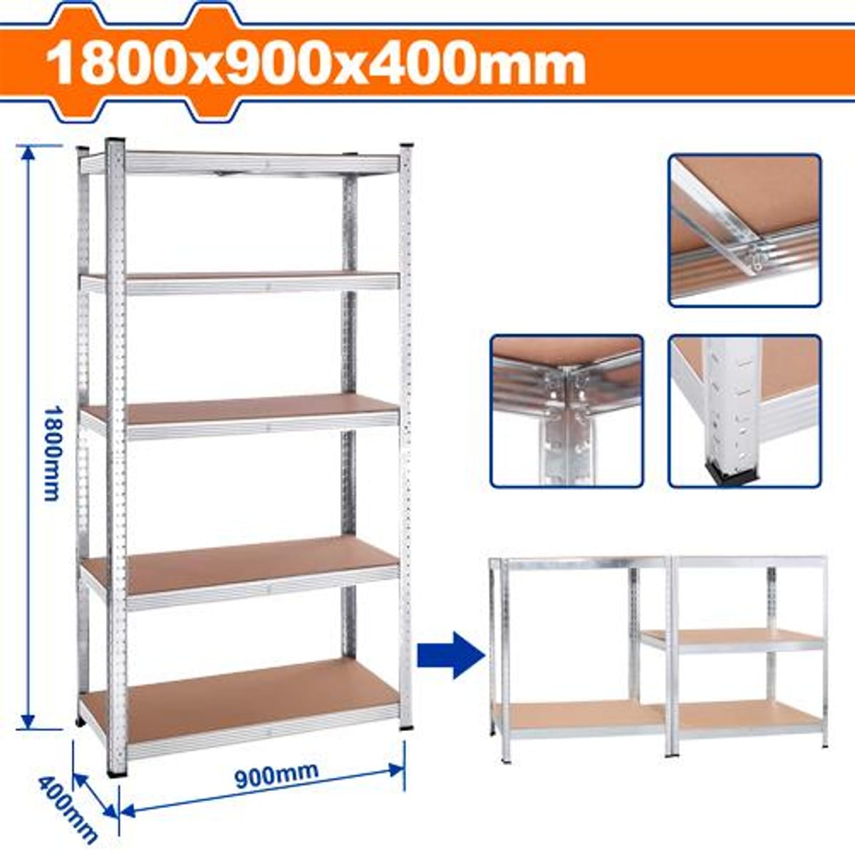 Estantería Regulable 5 Niveles 900x400x1800mm 175kg/Estante WTS1A94 - Wadfow